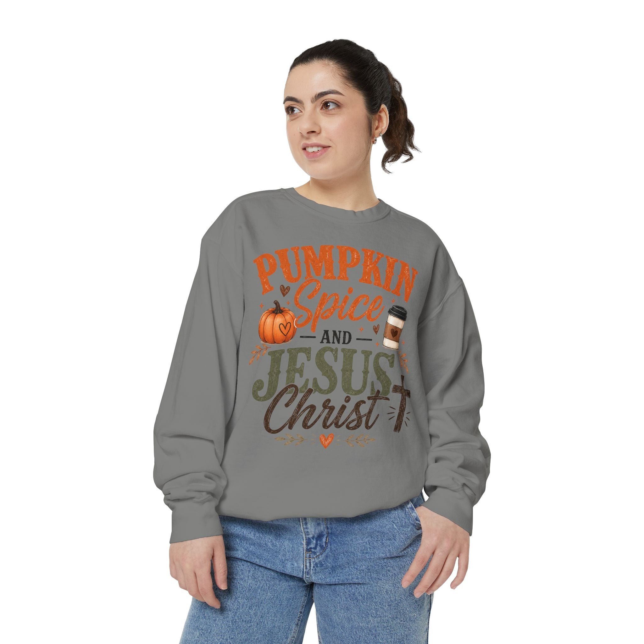 Pumpkin Spice and Jesus Christ Sweatshirt — Fall Christian Comfort Crewneck
