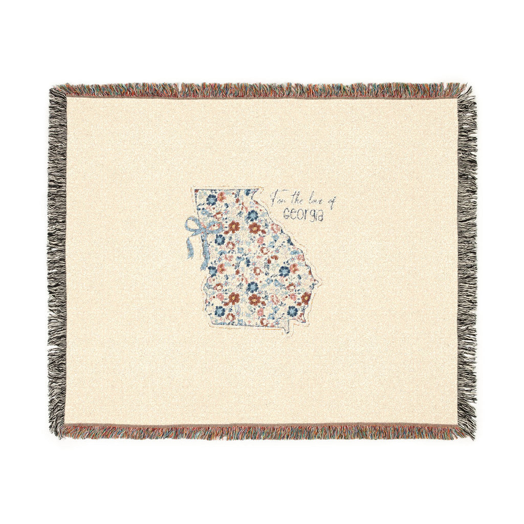 Georgia Floral Map Woven Blanket — State Map Throw with 'Peach State' Design