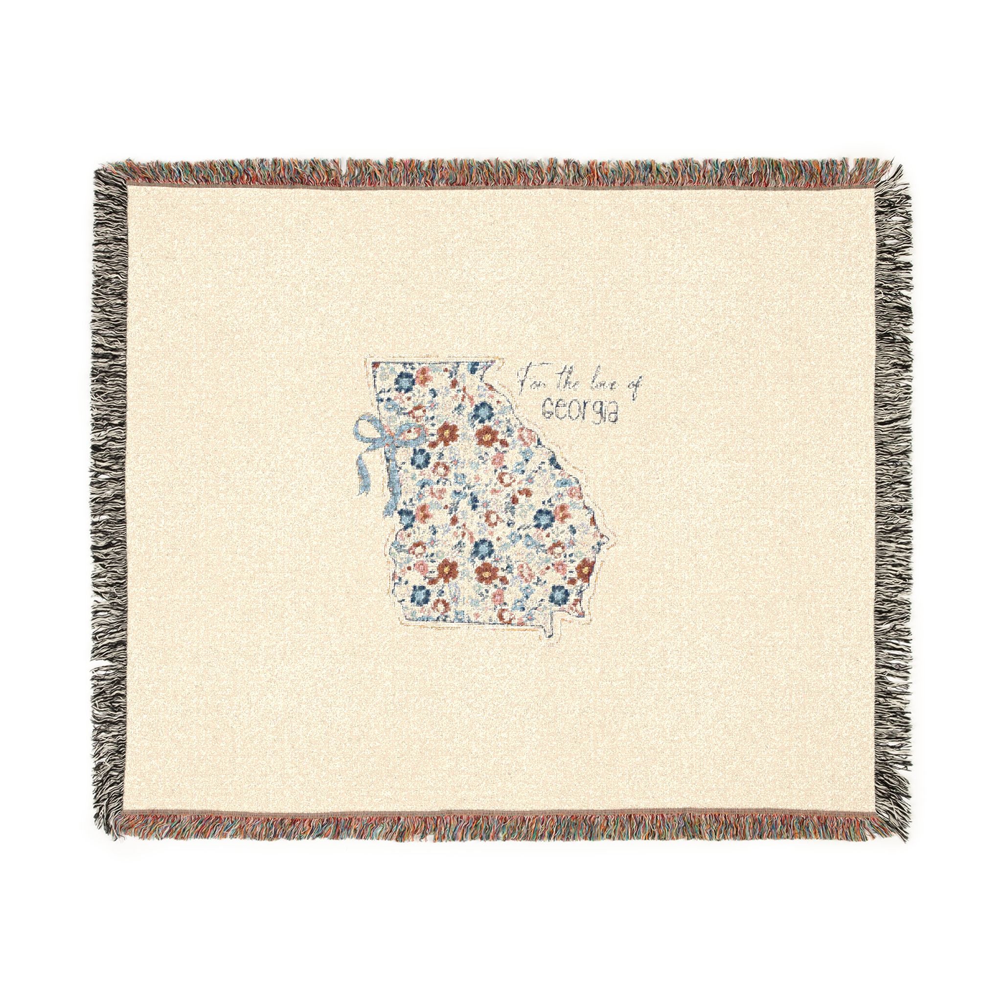 Georgia Floral Map Woven Blanket — State Map Throw with 'Peach State' Design