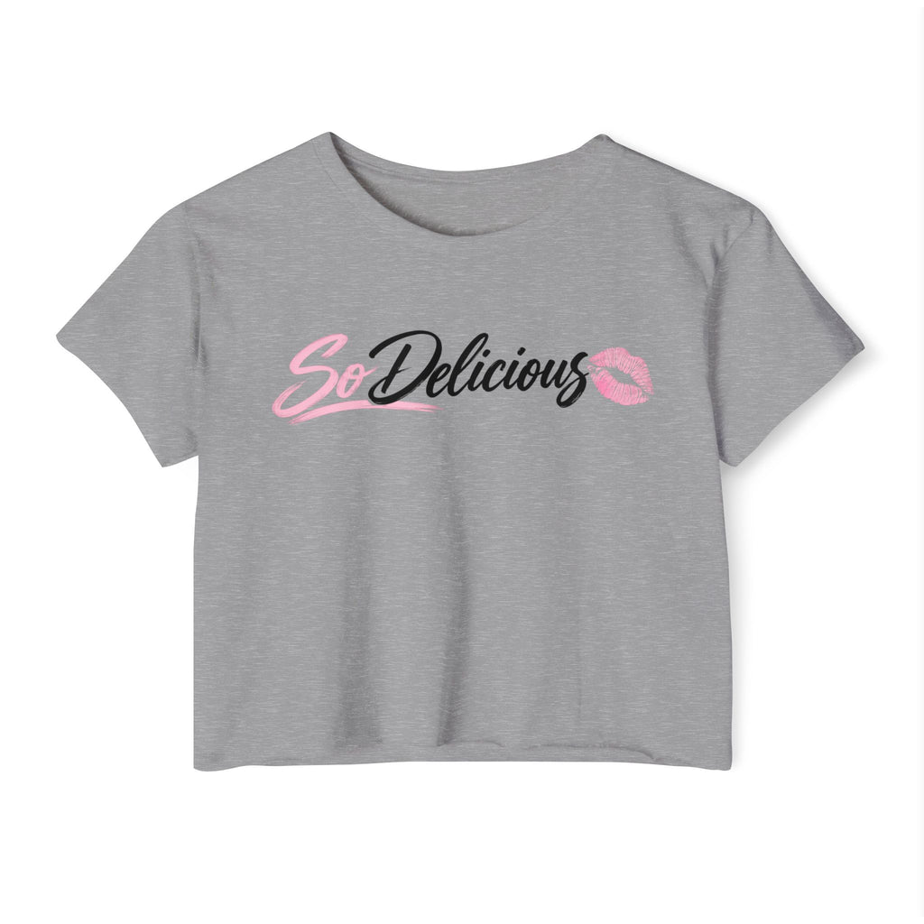 Women's Festival Crop Top — "So Delicious" Front & "I'll Be Up The Gym" Fitness Graphic Crop
