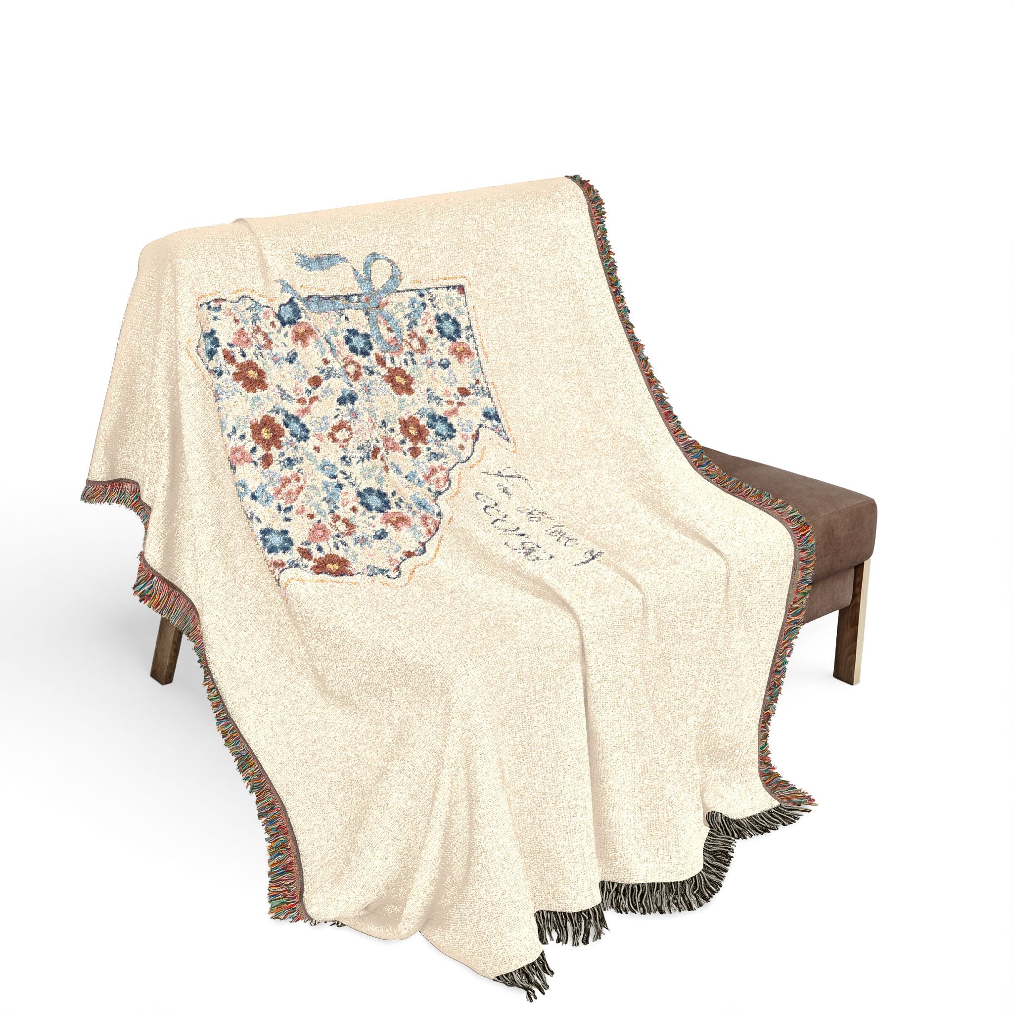 Georgia Floral Map Woven Blanket — State Map Throw with 'Peach State' Design