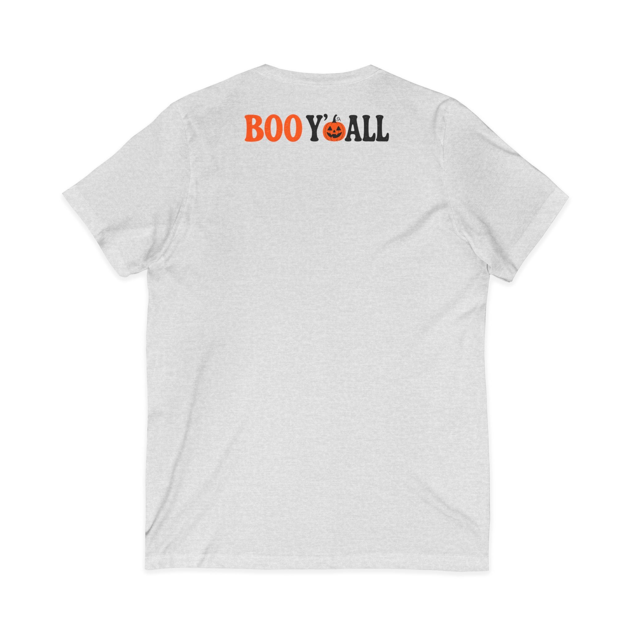 Halloween Highland Cow V-Neck Tee – "Happy Halloween" Boo Y'all Pumpkin Design