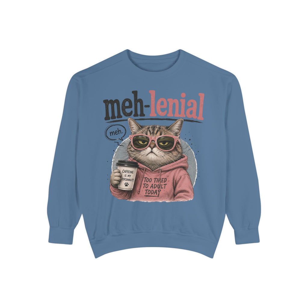 Meh-lenial Cat Sweatshirt — Funny Millennial Humor Pullover